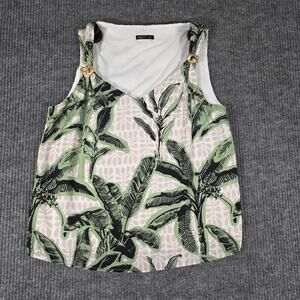 MOTF Tank Top‎ Womens M Tropical Palm Print Gold Strap Detail Sleeveless Blouse
